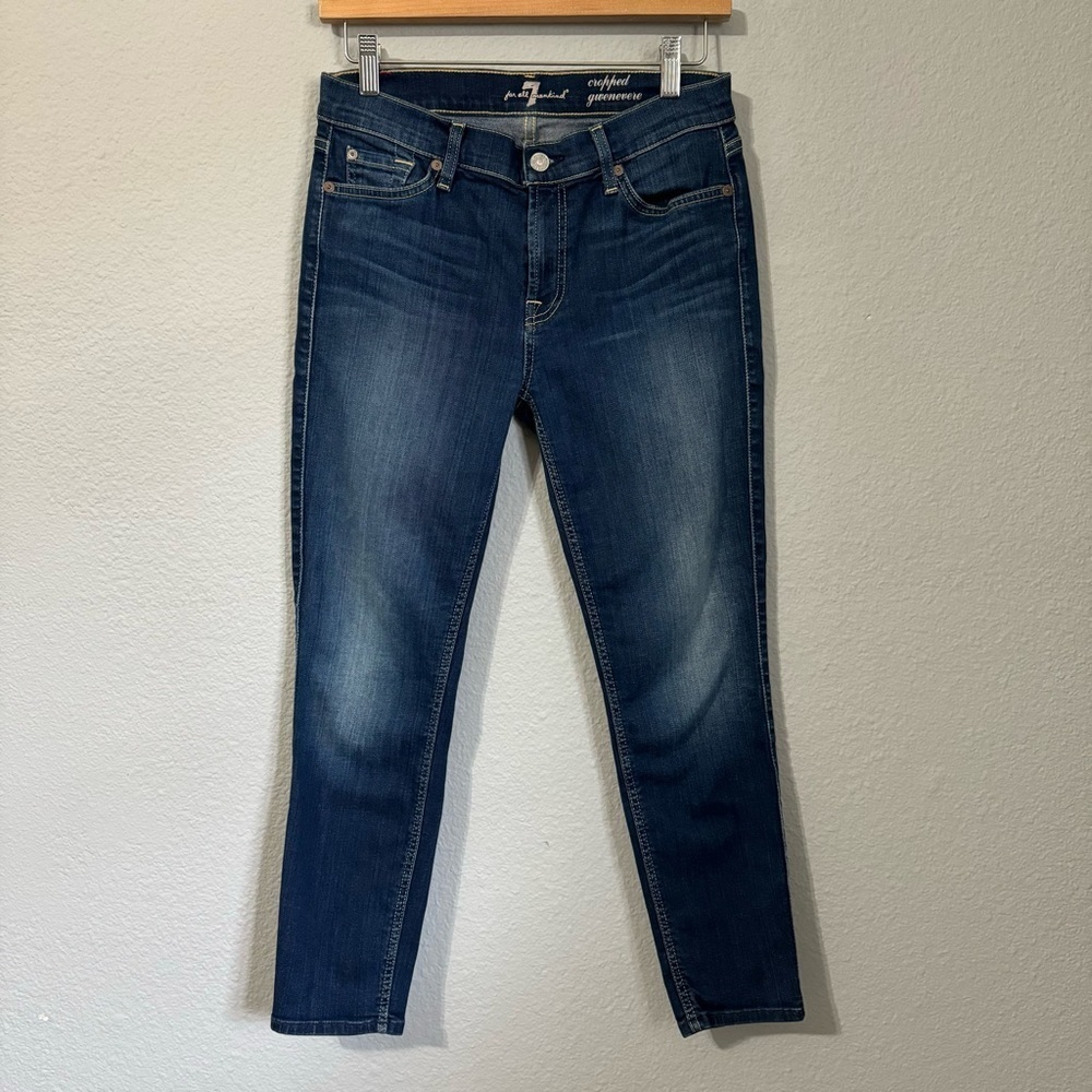 7 For All Mankind Women Cropped Ankle Gwenevere Mid Rise Washed Blue Jeans Sz 28